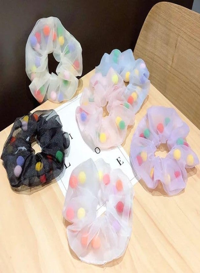 Honbon Cute Colorful Small Pom Pom Balls Chiffon Scrunchies Ponytail Holder Sweet Hair Rubber Band Hair Tie for Kid Girls Fashion Hair Accessories (Multicolor 10 Pcs) - Image 2