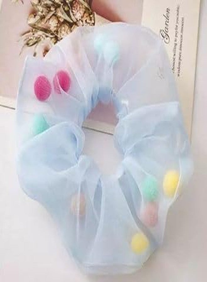 Honbon Cute Colorful Small Pom Pom Balls Chiffon Scrunchies Ponytail Holder Sweet Hair Rubber Band Hair Tie for Kid Girls Fashion Hair Accessories (Multicolor 10 Pcs) - Image 4