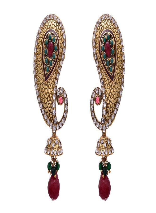 JFL - Bold Kaerie Designer One Gram Gold Plated Red & Green Stone Diamond Earring for Women,Valentine - Image 1