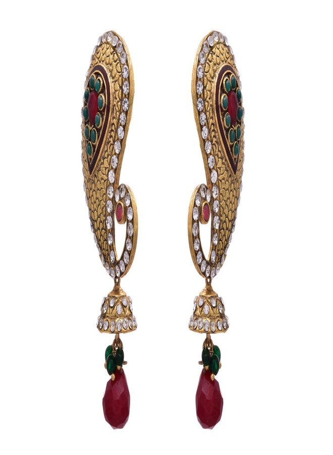 JFL - Bold Kaerie Designer One Gram Gold Plated Red & Green Stone Diamond Earring for Women,Valentine - Image 2