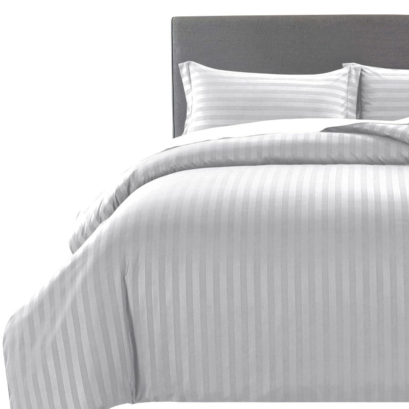 MOONLIGHT20015 King Size Duvet Cover Sets Reversible Stripes Satin Bedding Set with 2 Pillowcases Soft Hypoallergenic Duvet Covers Silver 230x220