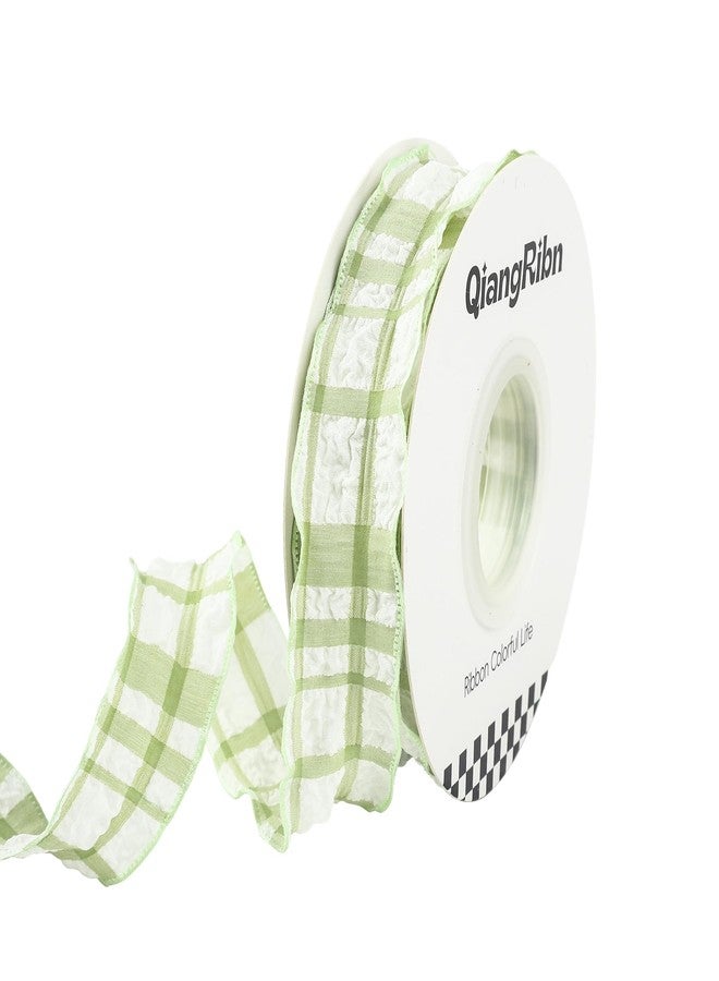 QIANGRIBN Gingham Ribbon Green, Ruffled Plaid Fabric Ribbon for Gift Wrapping, Floral Bouquets, Wreaths, Party Decorations, DIY Crafts, Vintage Decor, Sage Green Gingham Ribbon, 1 Inch x 10 Yards - Image 1