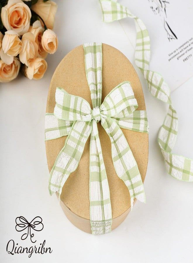 QIANGRIBN Gingham Ribbon Green, Ruffled Plaid Fabric Ribbon for Gift Wrapping, Floral Bouquets, Wreaths, Party Decorations, DIY Crafts, Vintage Decor, Sage Green Gingham Ribbon, 1 Inch x 10 Yards - Image 4