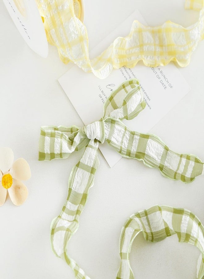 QIANGRIBN Gingham Ribbon Green, Ruffled Plaid Fabric Ribbon for Gift Wrapping, Floral Bouquets, Wreaths, Party Decorations, DIY Crafts, Vintage Decor, Sage Green Gingham Ribbon, 1 Inch x 10 Yards - Image 5