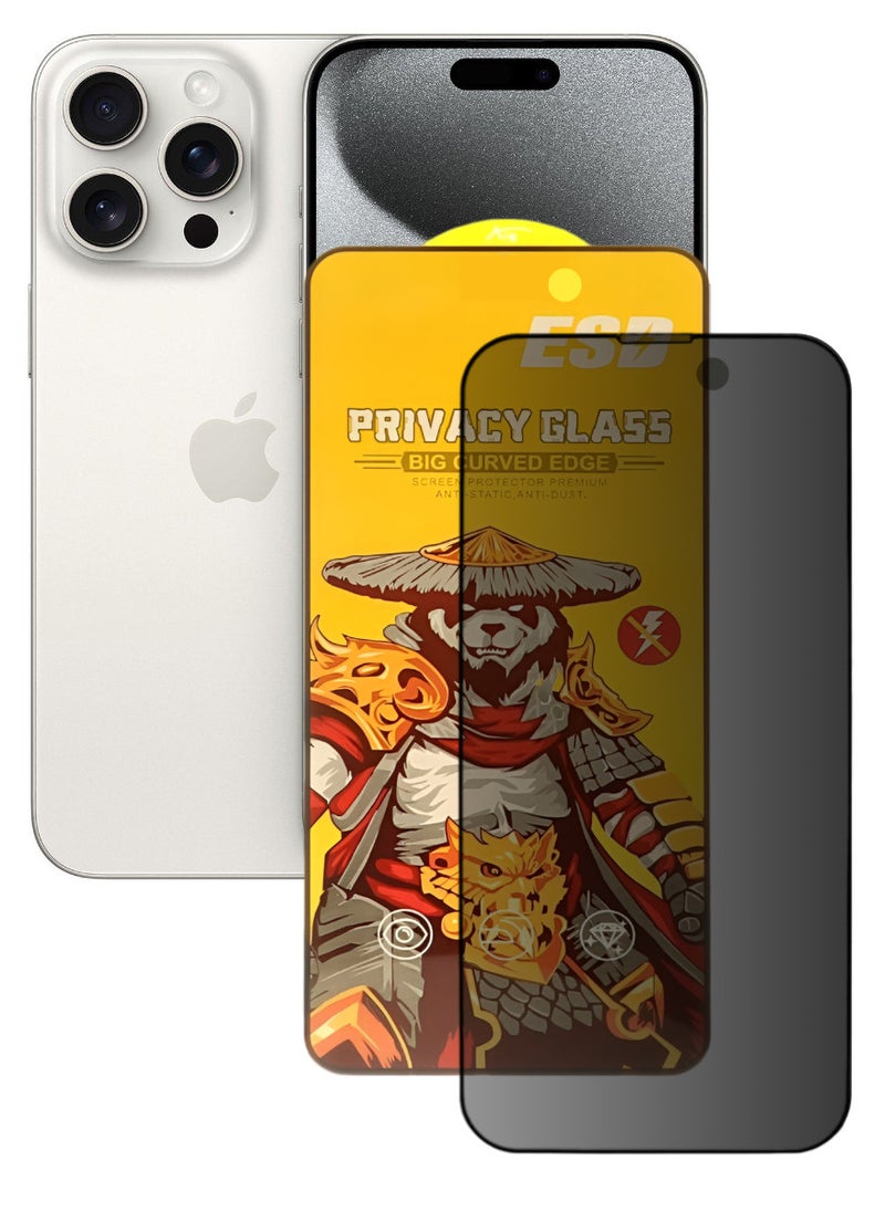 ESD Tempered Dustproof Privacy Glass Screen Protector Compatible For iPhone 15 Pro - Image 1