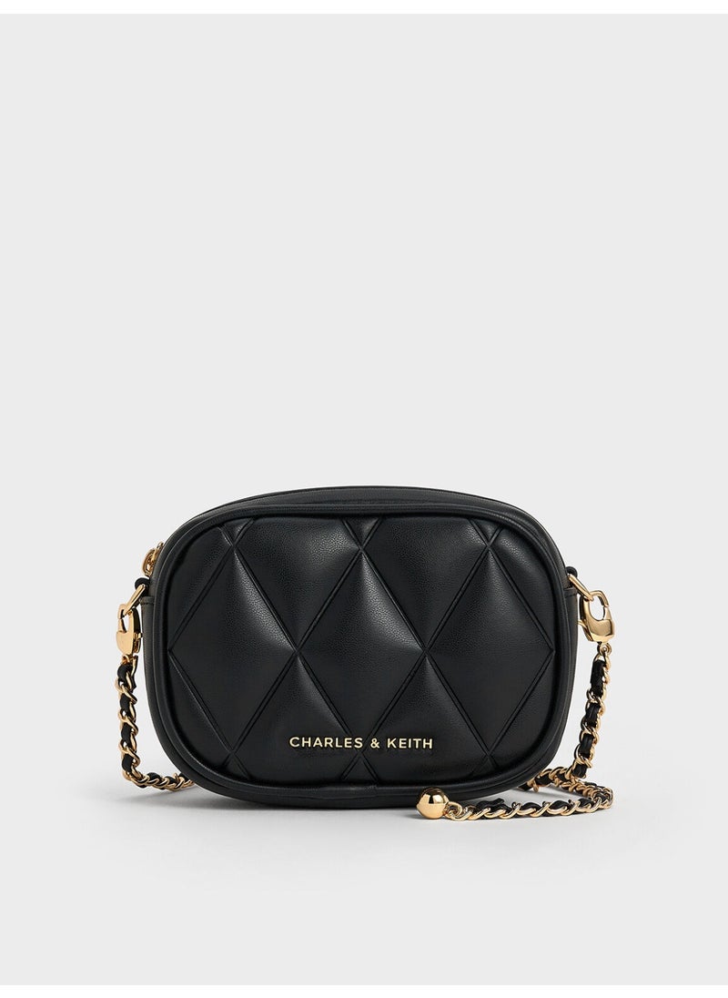 Charles & Keith CHARLES & KEITH Arwen Quilted Mini Bag & Crossbody Bag with Card Holder for Women - Black  - Image 1