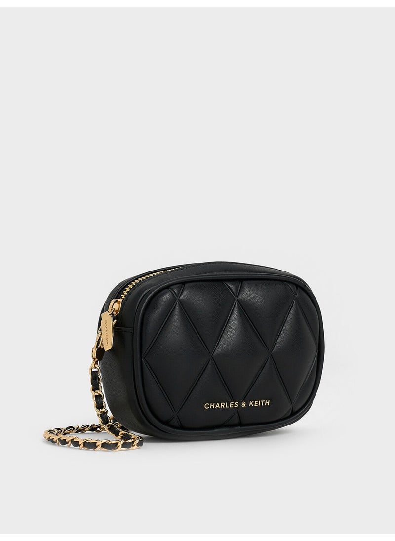 Charles & Keith CHARLES & KEITH Arwen Quilted Mini Bag & Crossbody Bag with Card Holder for Women - Black  - Image 5