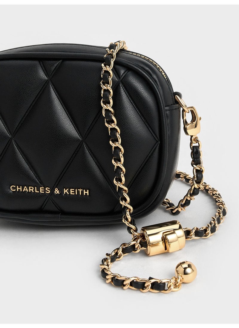 Charles & Keith CHARLES & KEITH Arwen Quilted Mini Bag & Crossbody Bag with Card Holder for Women - Black  - Image 3