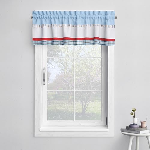 Bacati - Plaids and Stripes Blue/Navy/Red/Beige Boys Window Valance - Image 1