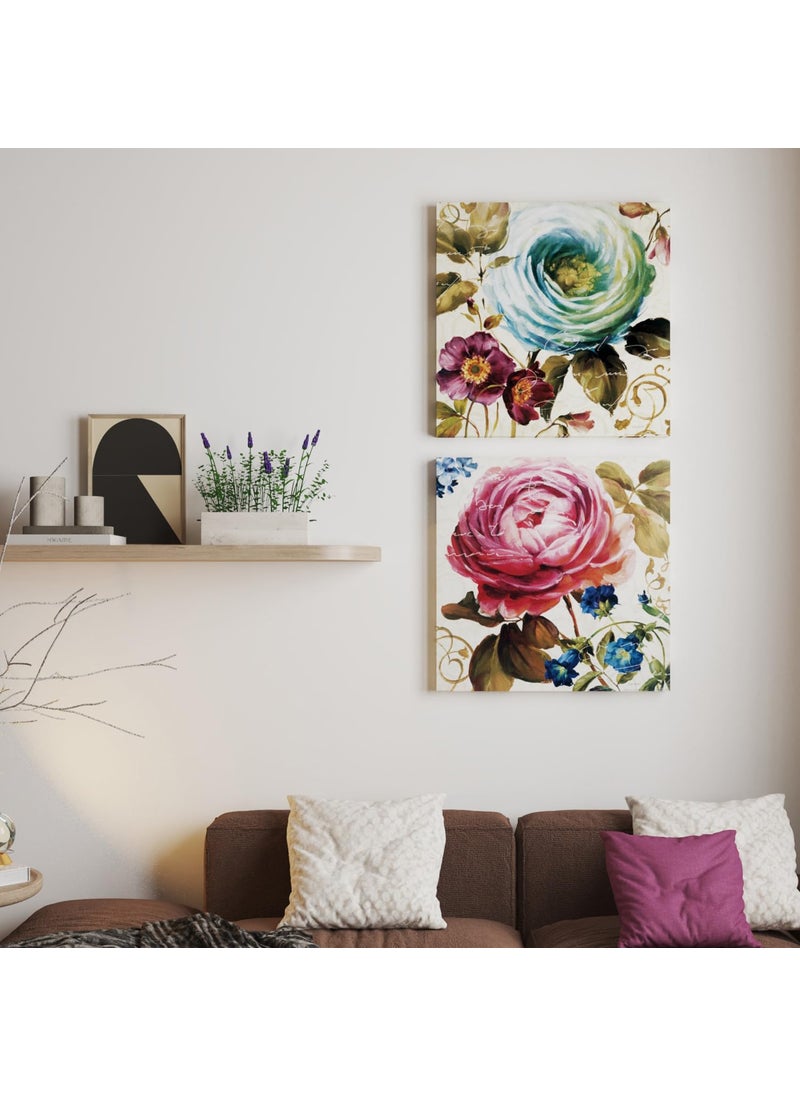 Art Street - Art Street Stretched Modern Canvas Painting, Blue & Pink Floral Theme Artwork for Wall Art, Living Room, Home, Bedroom, Office Decoration (Set of 2, 12x12 Inch) - Image 1
