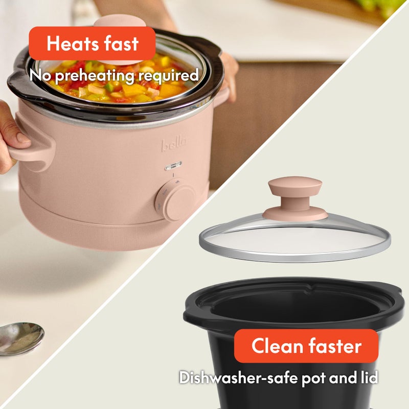 bella 1.5 Qt Slow Cooker with 3 Heat Manual Control, Ceramic Nonstick Coating, Dishwasher Safe Stoneware Pot and Tempered Glass Lid, Tangle Free Cord Wrap & Cool Touch Handles, Blossom - Image 3