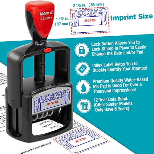 Rubber Stamp Creation MaxMark Heavy Duty Style 5 Date Stamp with Paid self Inking Stamp - 2 Color Blue/Red Ink - Image 5