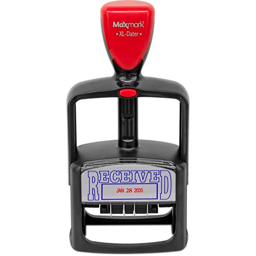 Rubber Stamp Creation MaxMark Heavy Duty Style 5 Date Stamp with Paid self Inking Stamp - 2 Color Blue/Red Ink - Image 2