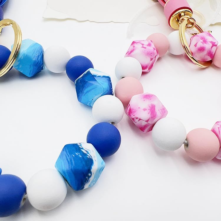Boethesi Silicone Beaded Bracelet Keychain Key Ring for Women, Key Chain with PU Tassel, Car Keyring Wristlet Bag Pendant - Image 3