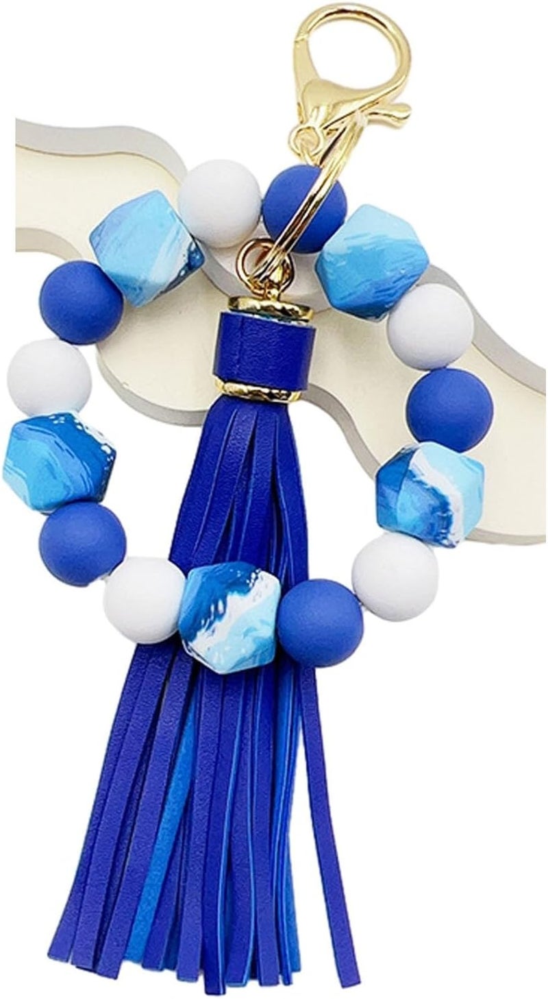 Boethesi Silicone Beaded Bracelet Keychain Key Ring for Women, Key Chain with PU Tassel, Car Keyring Wristlet Bag Pendant - Image 1