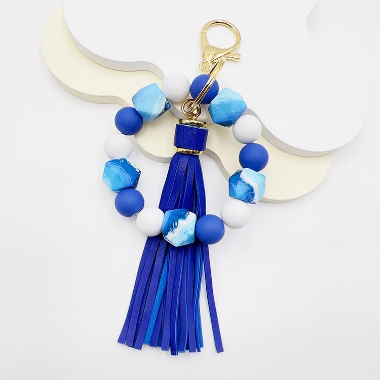 Boethesi Silicone Beaded Bracelet Keychain Key Ring for Women, Key Chain with PU Tassel, Car Keyring Wristlet Bag Pendant - Image 2