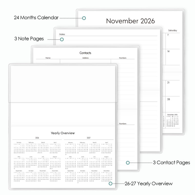 SKYDUE Pocket Calendar 2026-2027 for Purse 6.5" x 3.5", 2026-2027 Pocket Planner 24 Months with Soft Waterproof Cover, Watercolor Floral - Image 5
