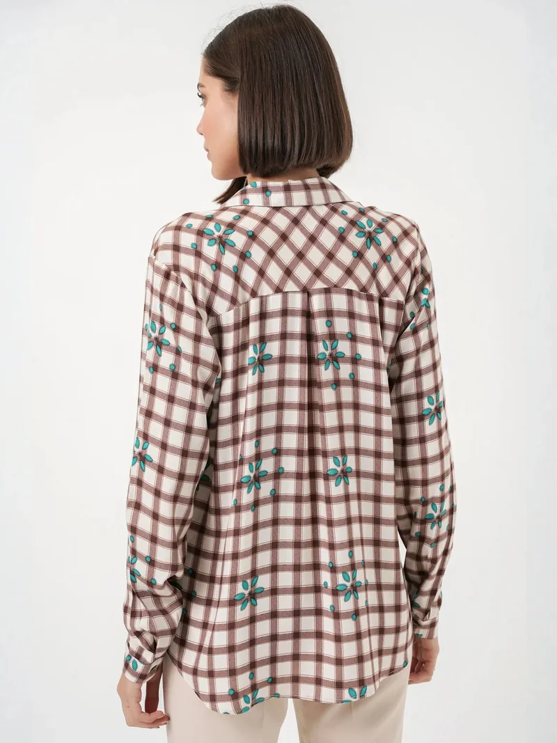 Big Dart Mocha Brown BDART Plaid Button-up Shirt with Shirt Collar for Women | Best Price UAE