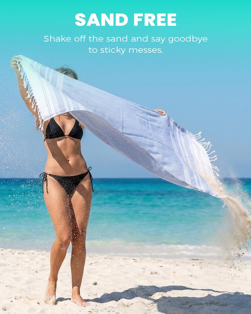 Antfuny Turkish Beach Towels Vacation Essentials Quick Dry Sand Free Soft Absorbent Adult Oversized Bath Pool Swim Long Wide Stripe Towel Sound Cloud Linen Mat Summer Thing Lightweight Thin Blue - Image 3