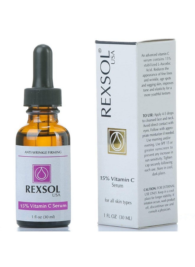 REXSOL 15% Vitamin C Serum - Anti-Wrinkle Firming Formula with Hyaluronic Acid - 30ml / 1 fl oz - Image 1
