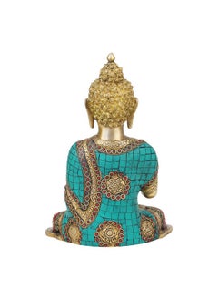 Kartique Kartique Turquoise Brass Buddha in Blessing Posture Home Decor Sculpture Height 10 Inches Multicoloured, 8.5 x 11.  - Image 4