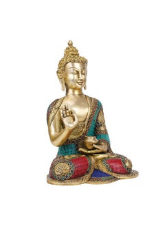 Kartique Kartique Turquoise Brass Buddha in Blessing Posture Home Decor Sculpture Height 10 Inches Multicoloured, 8.5 x 11.  - Image 2