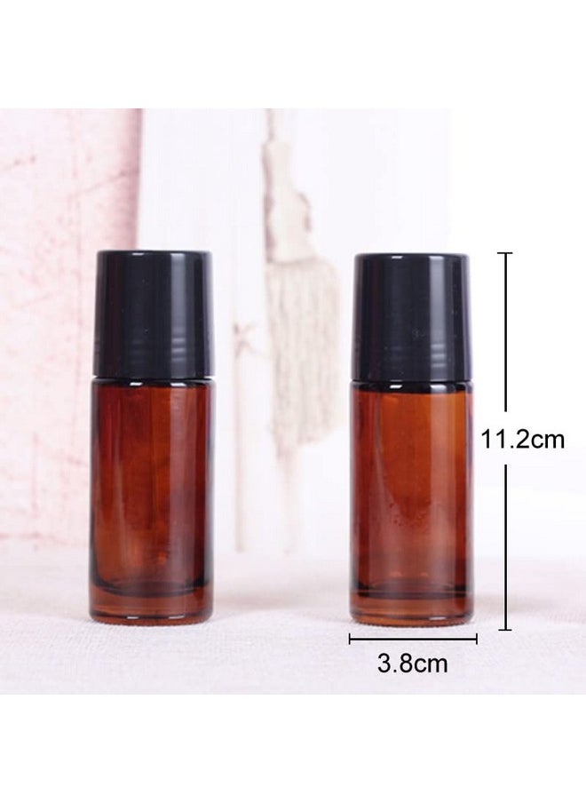 2Pcs 50Ml/1.7Oz Amber Glass Deodorant Roller Bottle With Plastic Roller Ball & Black Lid Deodorant Bottles Essential Oil Roller Bottles Empty Deodorant Container For Essential Oils Deodorant