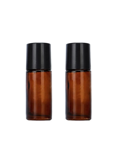 2Pcs 50Ml/1.7Oz Amber Glass Deodorant Roller Bottle With Plastic Roller Ball & Black Lid Deodorant Bottles Essential Oil Roller Bottles Empty Deodorant Container For Essential Oils Deodorant