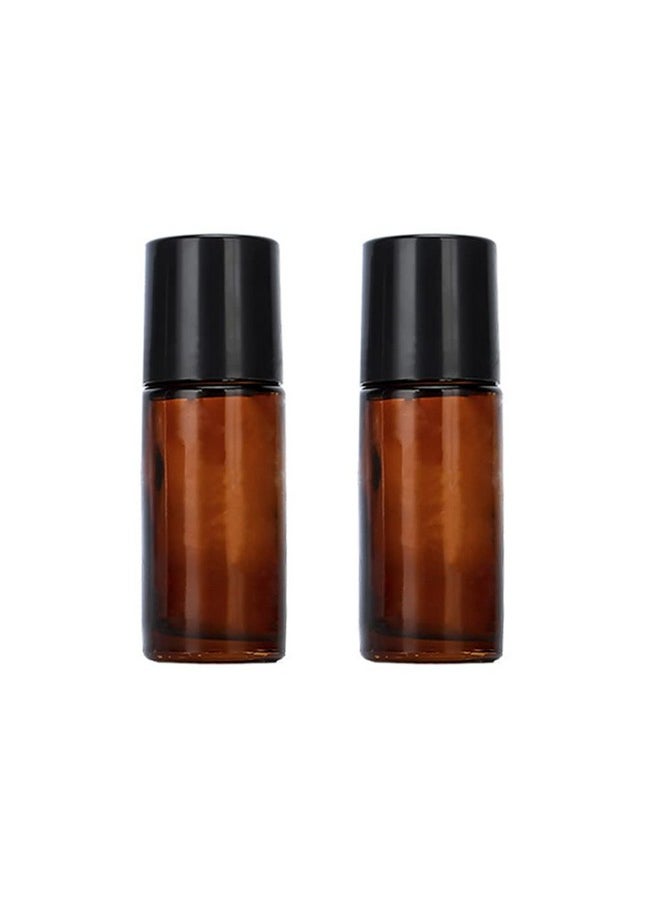 2Pcs 50Ml/1.7Oz Amber Glass Deodorant Roller Bottle With Plastic Roller Ball & Black Lid Deodorant Bottles Essential Oil Roller Bottles Empty Deodorant Container For Essential Oils Deodorant