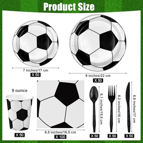 Kochorie 400 Pieces Soccer Disposable Party Tableware Sets Including Plates Cups Napkins Cutlery Serves 50 for Soccer Games Sports Birthday Party Decorations - Image 5