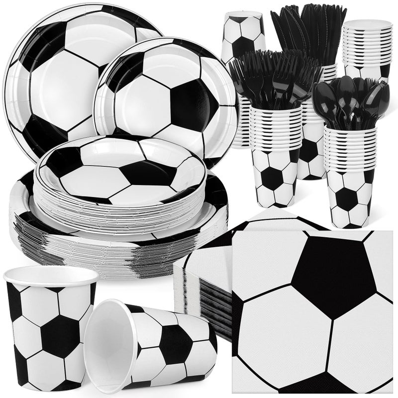 Kochorie 400 Pieces Soccer Disposable Party Tableware Sets Including Plates Cups Napkins Cutlery Serves 50 for Soccer Games Sports Birthday Party Decorations - Image 3