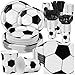 Kochorie 400 Pieces Soccer Disposable Party Tableware Sets Including Plates Cups Napkins Cutlery Serves 50 for Soccer Games Sports Birthday Party Decorations - Image 2