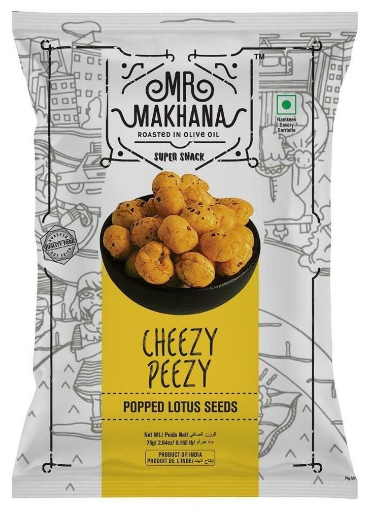 Mr Makhana Cheezy Peezy Popped Lotus Seeds 75 Grams Gluten Free Healthy Snacks  - Image 1