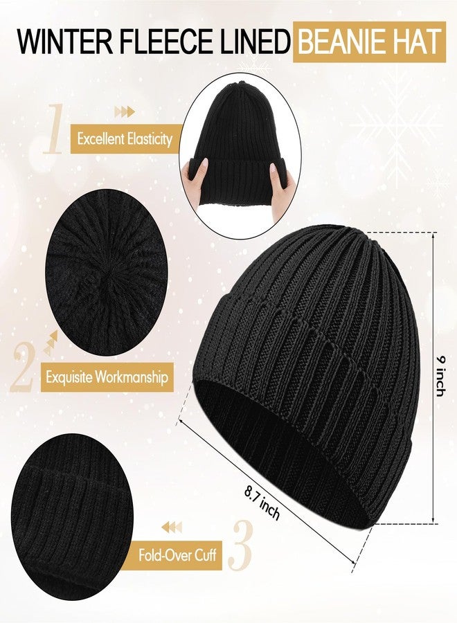 Breathffy 4 Pcs Winter Hat Scarf Gloves Headband Set Knit Beanie Touch Screen Gloves Long Scarf Xmas Gift for Women Men(Essential Style,Black) - Image 2