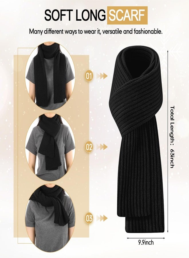 Breathffy 4 Pcs Winter Hat Scarf Gloves Headband Set Knit Beanie Touch Screen Gloves Long Scarf Xmas Gift for Women Men(Essential Style,Black) - Image 4