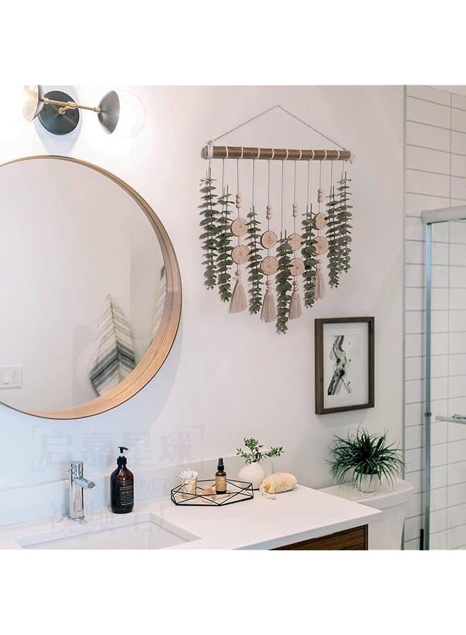 إيروريكس ديكورات الحمام من شجر الكينا الصناعي المعلق على الحائط، أوراق شجر الكينا الصناعية الخضراء، سيقان نباتات معلقة على الحائط على عصا، ديكورات منزلية طبيعية ريفية لغرفة النوم والحضانة والمطبخ - Image 2