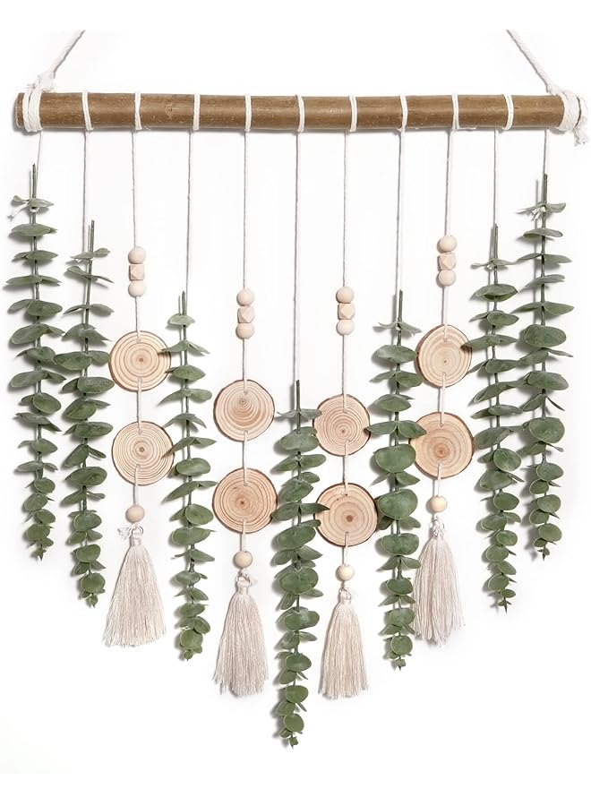 إيروريكس ديكورات الحمام من شجر الكينا الصناعي المعلق على الحائط، أوراق شجر الكينا الصناعية الخضراء، سيقان نباتات معلقة على الحائط على عصا، ديكورات منزلية طبيعية ريفية لغرفة النوم والحضانة والمطبخ - Image 1