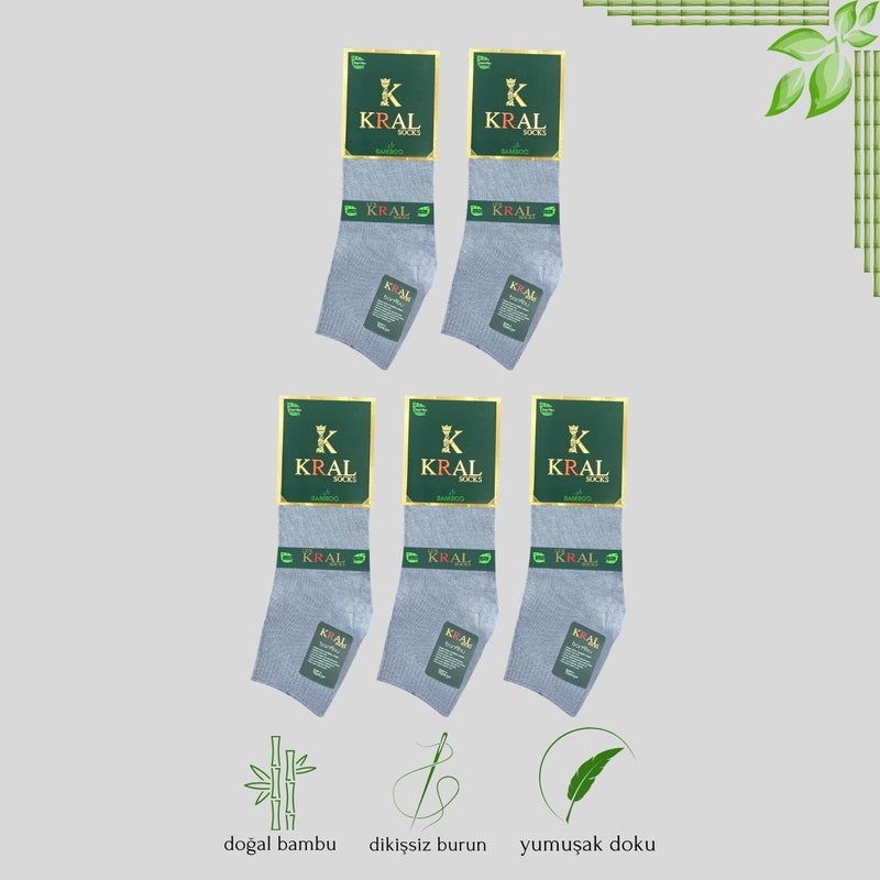 Kral Socks Men's Booties Plain Pattern (5 Pairs) Bamboo Seamless Delicate Woven Perfumed Short Socks  - Image 5