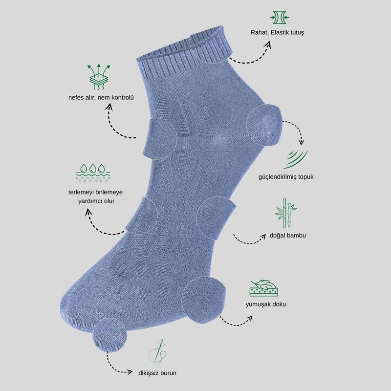 Kral Socks Men's Booties Plain Pattern (5 Pairs) Bamboo Seamless Delicate Woven Perfumed Short Socks  - Image 2