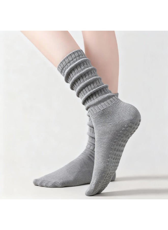 Dweck Duweike Yoga Socks Pilates Mid-calf Non-slip Breathable Fitness Dance Sports Calf Stack Socks Black+gray - Image 3