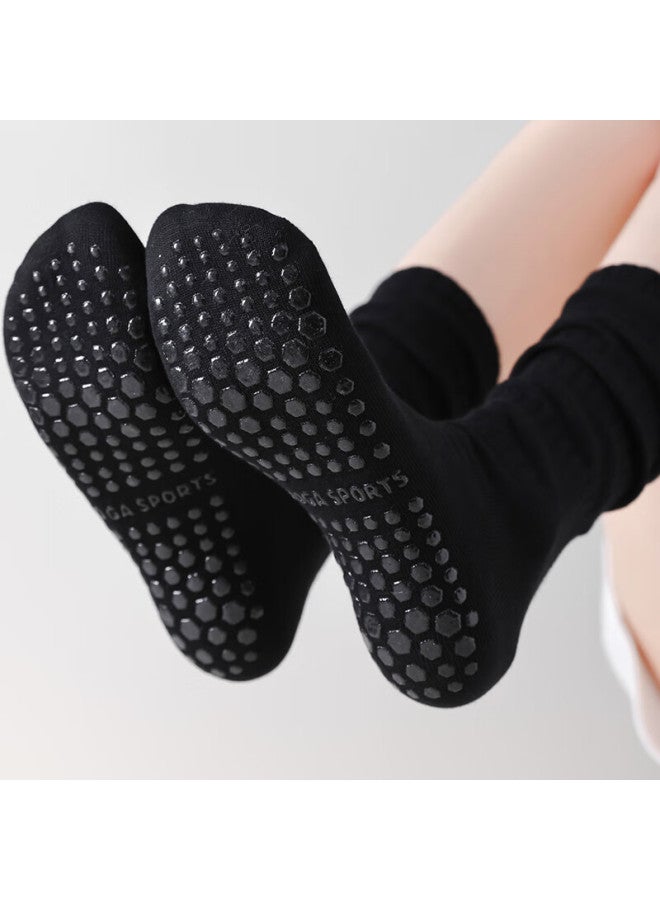 Dweck Duweike Yoga Socks Pilates Mid-calf Non-slip Breathable Fitness Dance Sports Calf Stack Socks Black+gray - Image 2