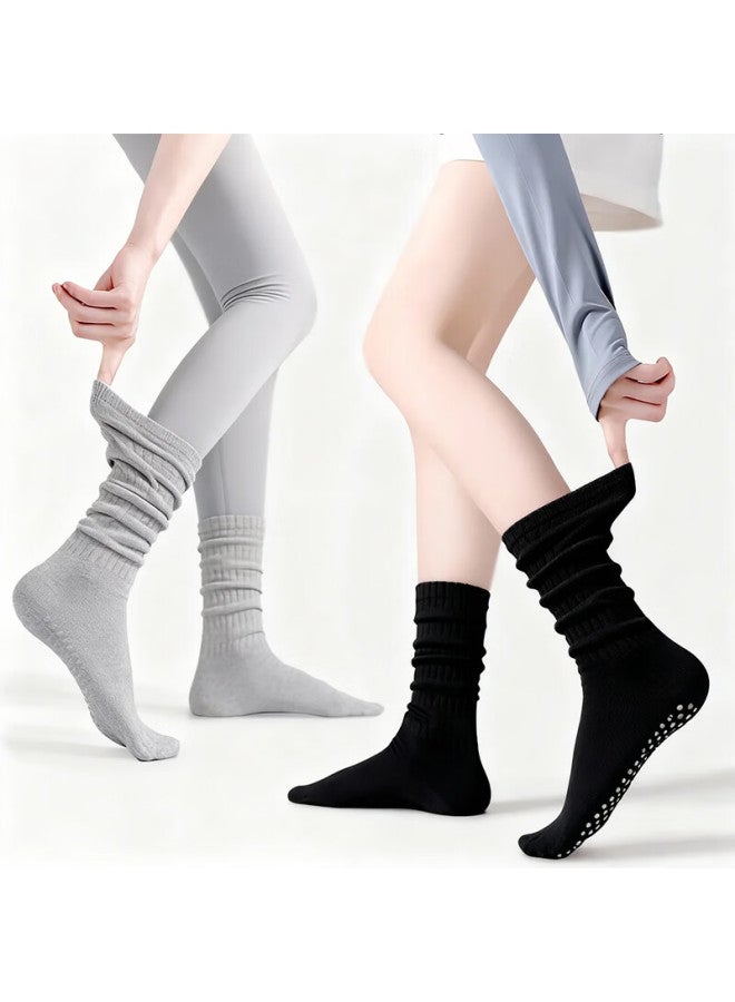 Dweck Duweike Yoga Socks Pilates Mid-calf Non-slip Breathable Fitness Dance Sports Calf Stack Socks Black+gray - Image 1