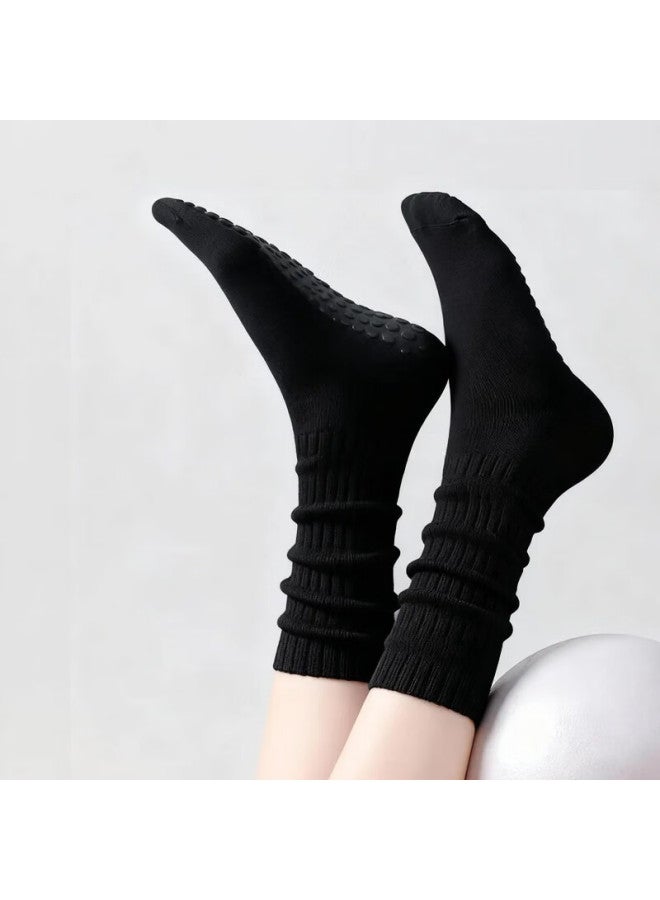 Dweck Duweike Yoga Socks Pilates Mid-calf Non-slip Breathable Fitness Dance Sports Calf Stack Socks Black+gray - Image 4