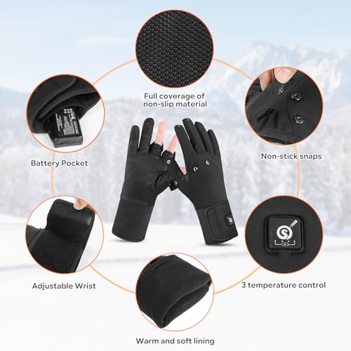 DINSVTA Heated Gloves for Women Men Rechargeable Waterproof,Finger Dexterity Electric Heating Fishing Gloves for Cold Weather Hunting Photography Cycling Driving Working Winter - Image 4