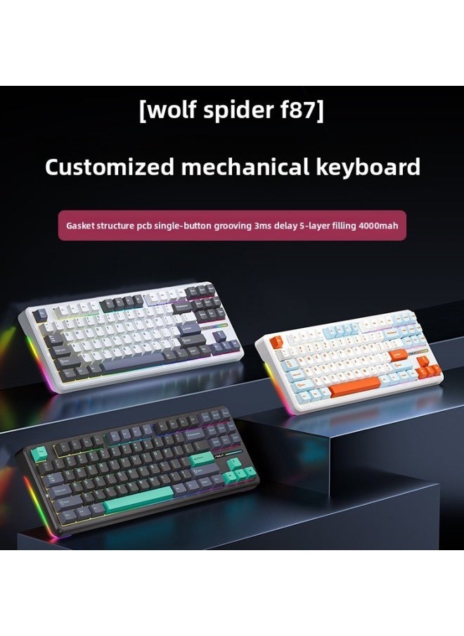Generic - Customized F87P Three-Mode Keycap Side-Engraved Special Mechanical Keyboard Wireless Bluetooth Ro E-Sports Computer Game-Color:F87 Pro Moon Shadow Pink Gray Wood Shaft V4 - Image 1