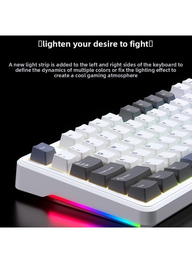Generic - Customized F87P Three-Mode Keycap Side-Engraved Special Mechanical Keyboard Wireless Bluetooth Ro E-Sports Computer Game-Color:F87 Pro Moon Shadow Pink Gray Wood Shaft V4 - Image 1