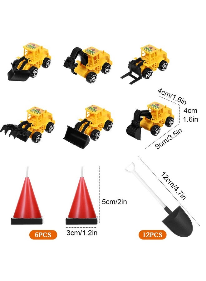 Sratte 40 Pcs Construction Cake Toppers Vehicles Cake Decoration Set Includes 6 Construction Truck Cake Toppers, 6 Cone Shaped Molded Candles, 12 Plastic Shovel Shape Spoons, 16 Road Sign For Birthday - Image 2