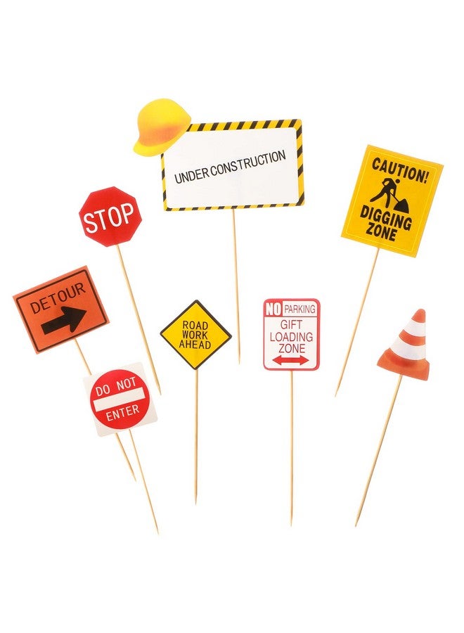 Sratte 40 Pcs Construction Cake Toppers Vehicles Cake Decoration Set Includes 6 Construction Truck Cake Toppers, 6 Cone Shaped Molded Candles, 12 Plastic Shovel Shape Spoons, 16 Road Sign For Birthday - Image 3