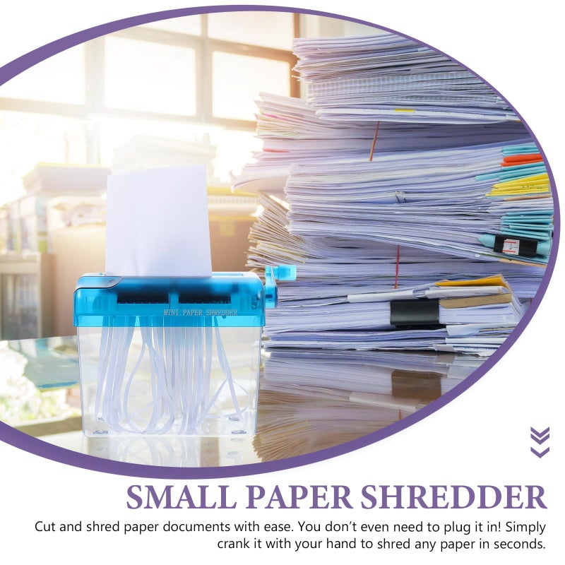 Blue Manual Paper Shredder A6 Hand Crank Desktop For Home Office Document Card - Image 4