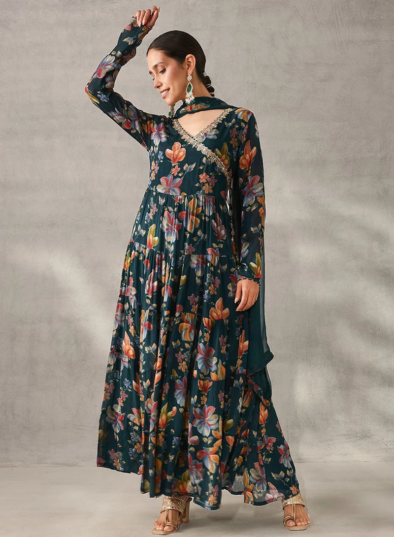 آي شين طقم كورتا نسائي ثلاث قطع أزرق تشينون بتصميم ذاتي مع بنطلون بالازو كامل الطول بقصة عادية